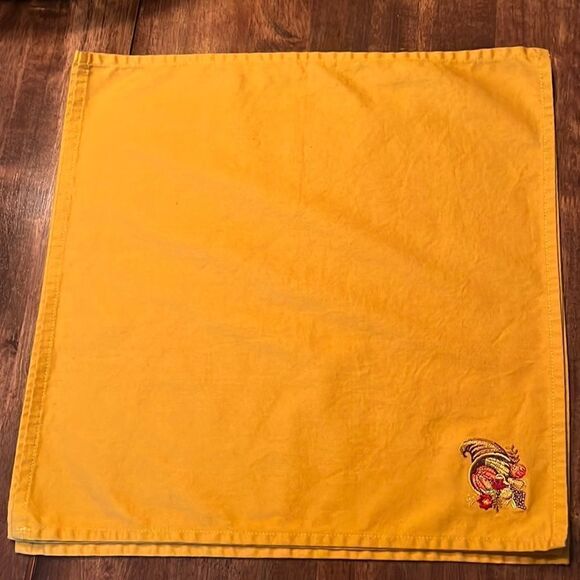 Thanksgiving Set of (3) Mustard Napkins w/ Custom Cornucopia Embroidery - Picture 3 of 11